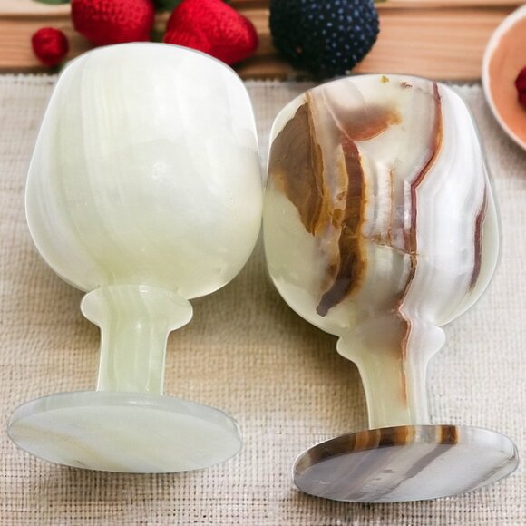 Vintage Onyx Marble Natural Stone Wine Glass Goblets- Set of Two - Picture 2 of 16